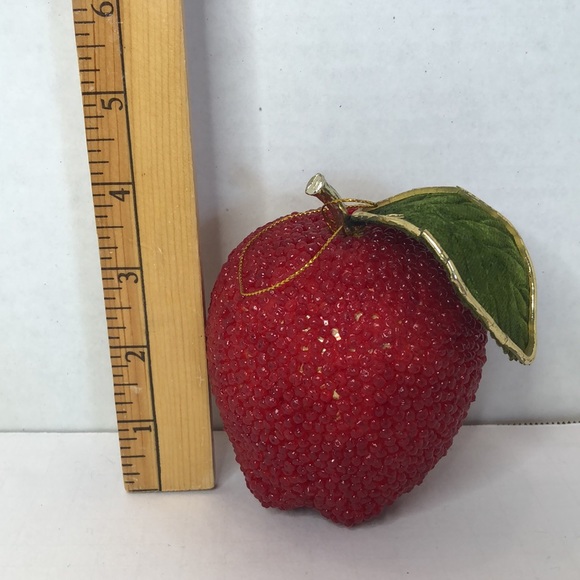 Lot of 3 Faux Beaded Bubbled Red Apple Decorations Ornaments 4 inch Tall - Picture 5 of 5